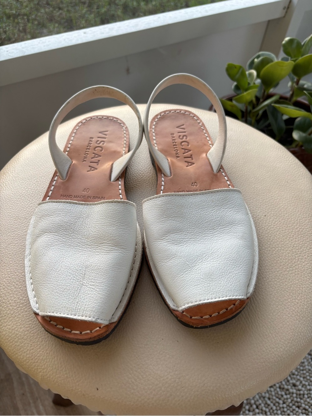 Viscata White Leather Slingback Sandals for Women